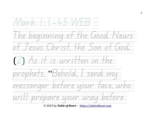 Handwriting tracing QLD font - size 49 -  Gospel of Mark (PDF)