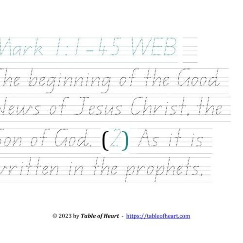 Handwriting tracing QLD font - size 58 -  Gospel of Mark (PDF)