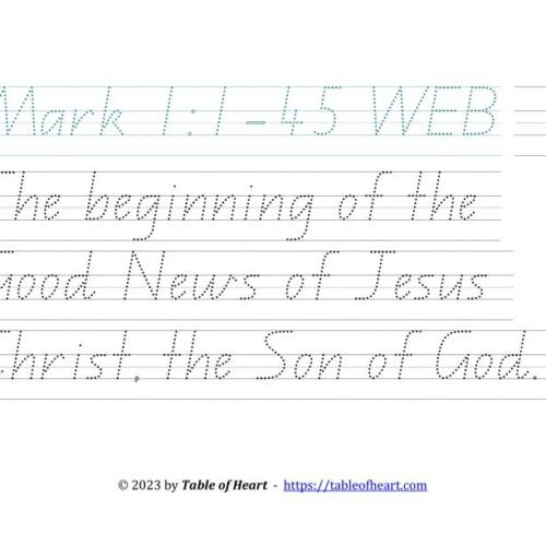 Handwriting tracing QLD font - size 72 -  Gospel of Mark (PDF)