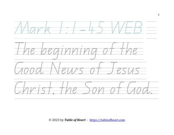 Handwriting tracing QLD font - size 72 -  Gospel of Mark (PDF)
