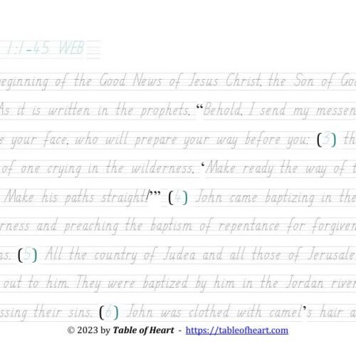 Handwriting tracing SA font - size 26 -  Gospel of Mark (PDF)