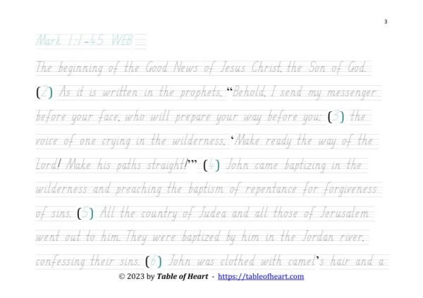 Handwriting tracing SA font - size 26 -  Gospel of Mark (PDF)