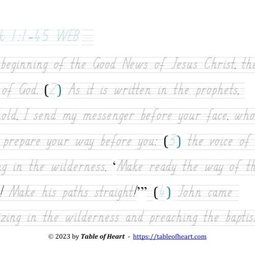 Handwriting tracing SA font - size 32 -  Gospel of Mark (PDF)