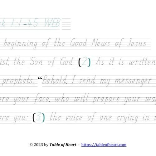 Handwriting tracing SA font - size 38 -  Gospel of Mark (PDF)