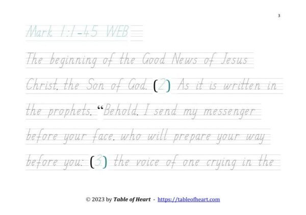 Handwriting tracing SA font - size 38 -  Gospel of Mark (PDF)