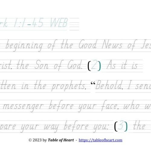Handwriting tracing SA font - size 43 -  Gospel of Mark (PDF)