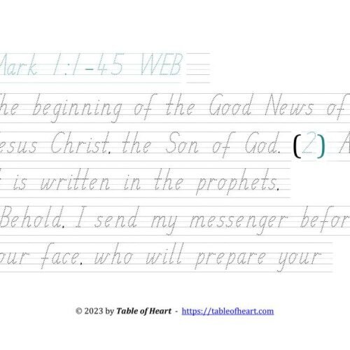 Handwriting tracing SA font - size 49 -  Gospel of Mark (PDF)