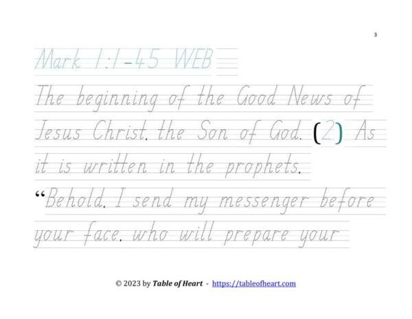Handwriting tracing SA font - size 49 -  Gospel of Mark (PDF)