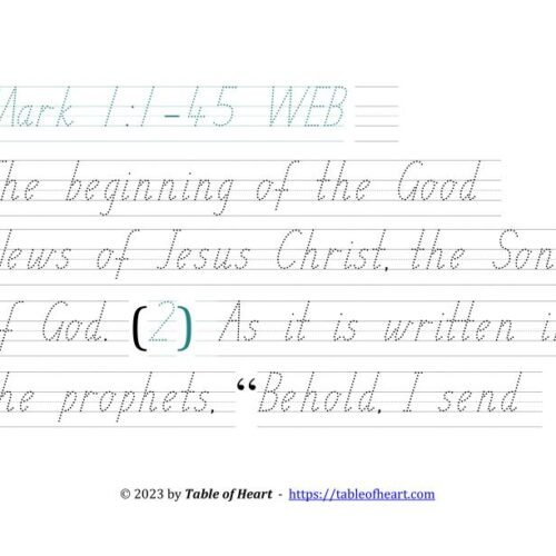 Handwriting tracing SA font - size 58 -  Gospel of Mark (PDF)