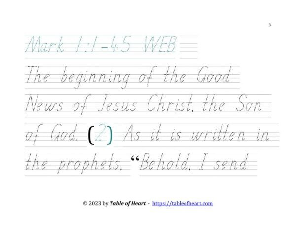 Handwriting tracing SA font - size 58 -  Gospel of Mark (PDF)