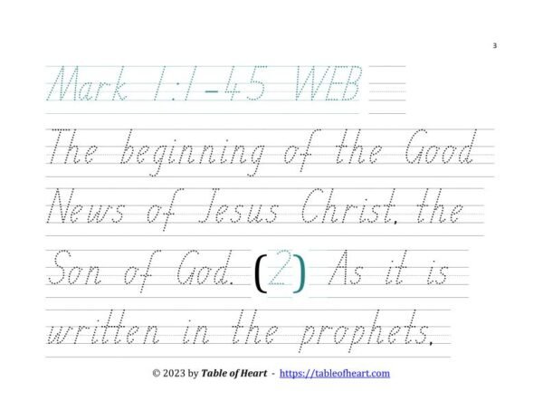 Handwriting tracing SA font - size 66 -  Gospel of Mark (PDF)