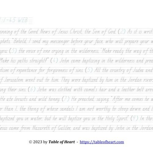 Handwriting tracing TAS font - size 22 -  Gospel of Mark (PDF)