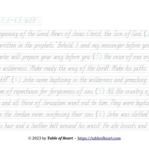 Handwriting tracing TAS font - size 27 -  Gospel of Mark (PDF)