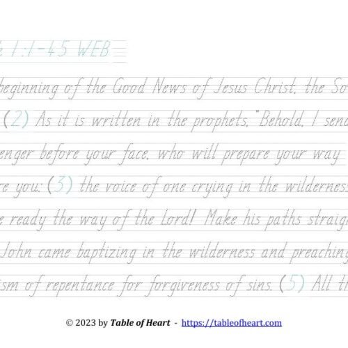 Handwriting tracing TAS font - size 33 -  Gospel of Mark (PDF)