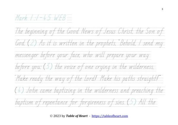 Handwriting tracing TAS font - size 33 -  Gospel of Mark (PDF)