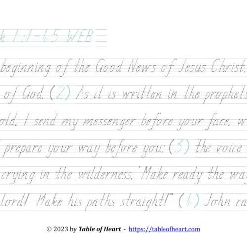 Handwriting tracing TAS font - size 38 -  Gospel of Mark (PDF)