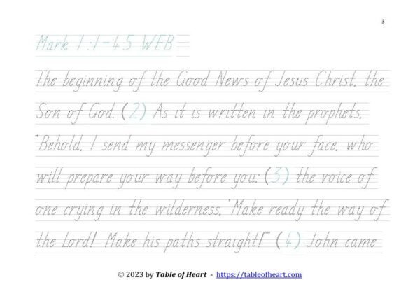 Handwriting tracing TAS font - size 38 -  Gospel of Mark (PDF)