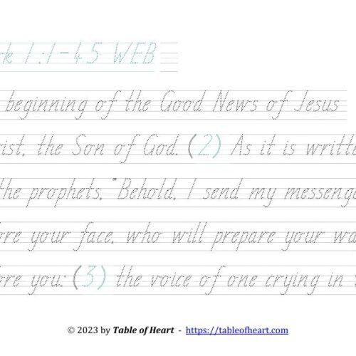 Handwriting tracing TAS font - size 43 -  Gospel of Mark (PDF)