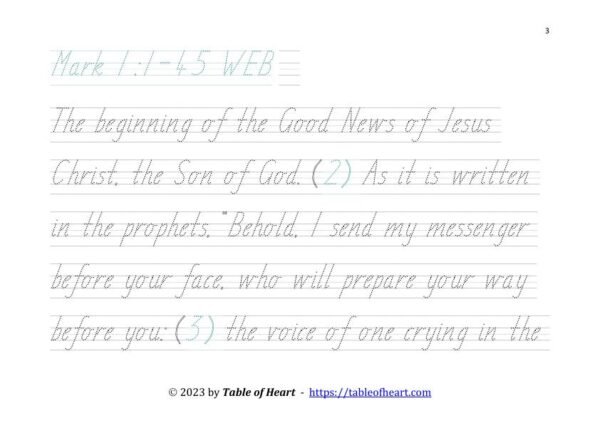 Handwriting tracing TAS font - size 43 -  Gospel of Mark (PDF)