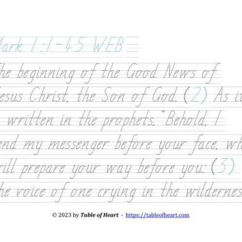 Handwriting tracing TAS font - size 49 -  Gospel of Mark (PDF)