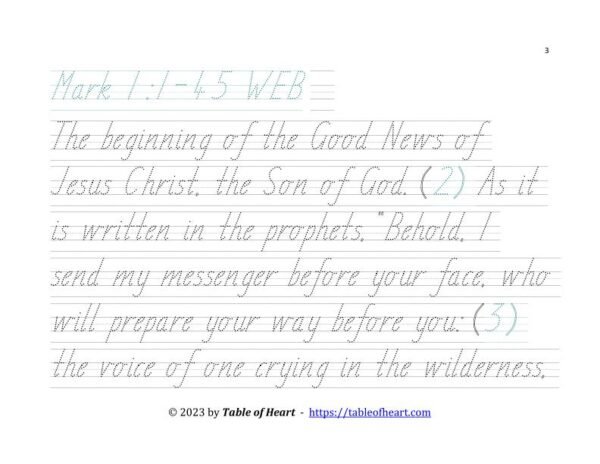 Handwriting tracing TAS font - size 49 -  Gospel of Mark (PDF)