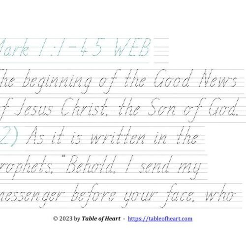 Handwriting tracing TAS font - size 58 -  Gospel of Mark (PDF)