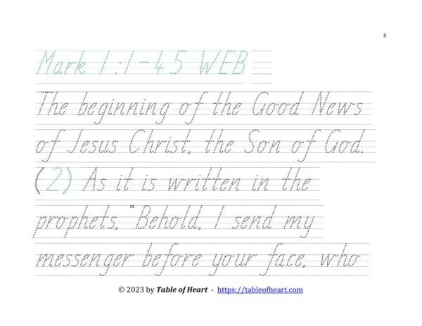 Handwriting tracing TAS font - size 58 -  Gospel of Mark (PDF)