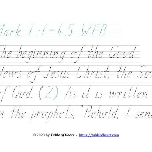 Handwriting tracing TAS font - size 66 -  Gospel of Mark (PDF)