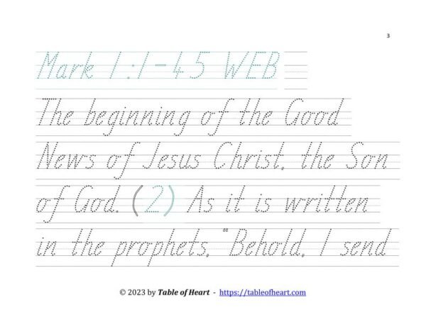 Handwriting tracing TAS font - size 66 -  Gospel of Mark (PDF)