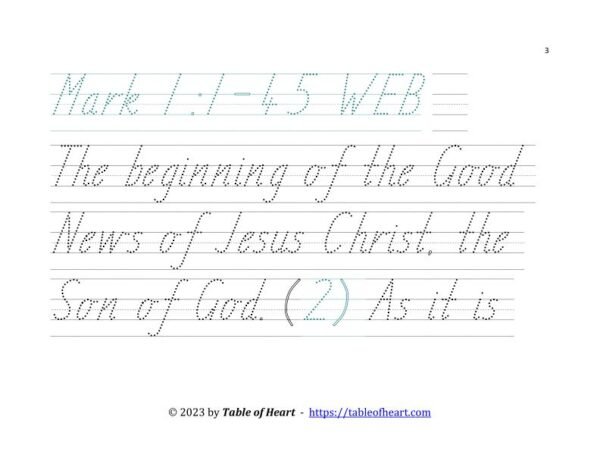Handwriting tracing TAS font - size 72 -  Gospel of Mark (PDF)