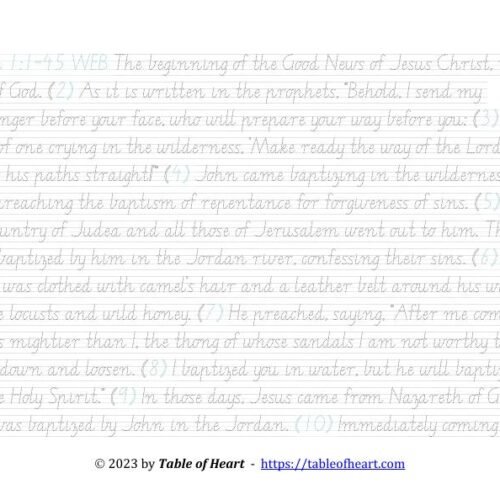 Mark 01 WEB - handwriting VIC WA NT - size 22_3 Handwriting tracing VIC WA NT font - size 22 - Gospel of Mark (PDF)