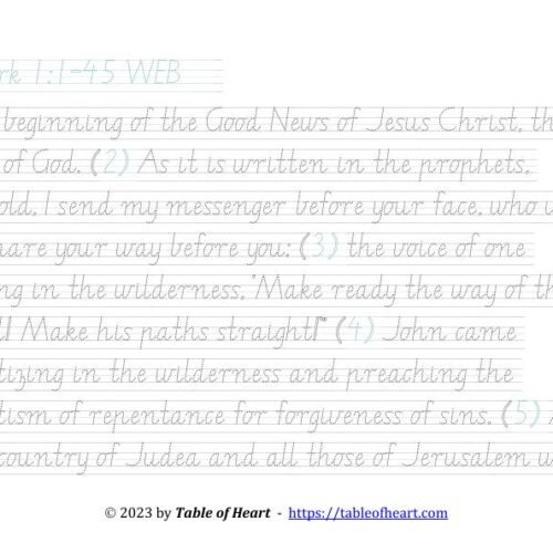 Handwriting tracing VIC WA NT font - size 30 -  Gospel of Mark (PDF)