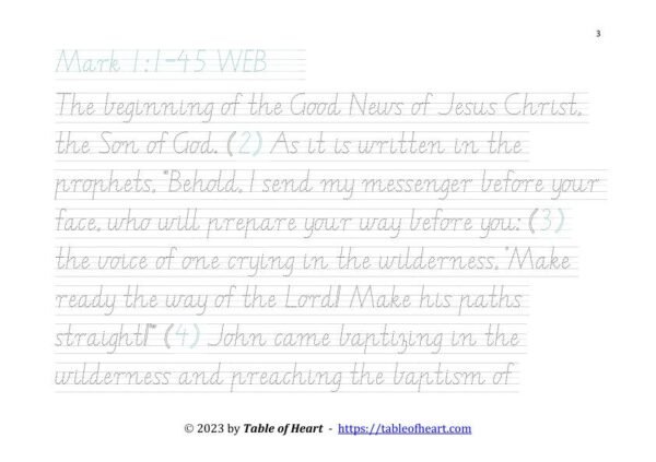 Handwriting tracing VIC WA NT font - size 33 -  Gospel of Mark (PDF)