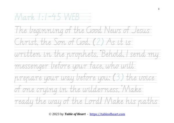 Handwriting tracing VIC WA NT font - size 38 -  Gospel of Mark (PDF)