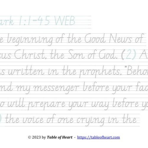 Handwriting tracing VIC WA NT font - size 43 -  Gospel of Mark (PDF)