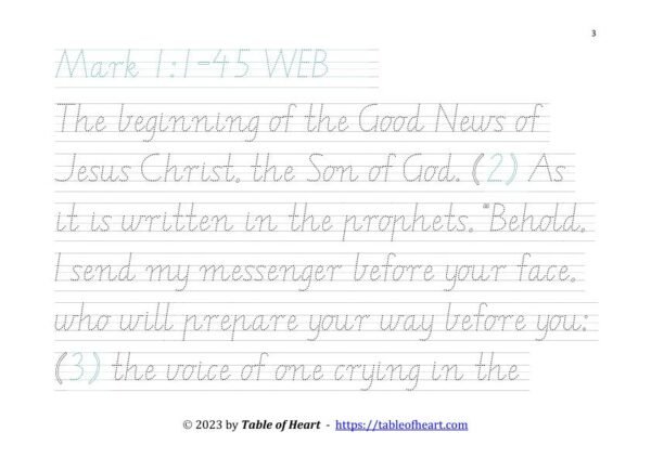 Handwriting tracing VIC WA NT font - size 43 -  Gospel of Mark (PDF)