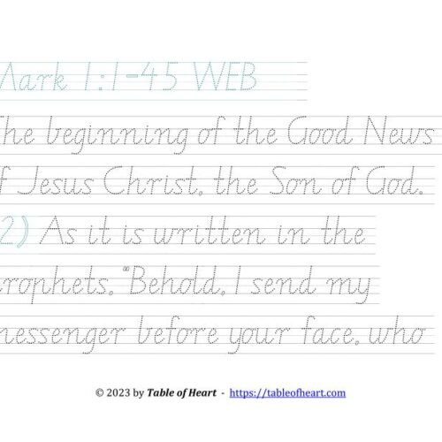 Handwriting tracing VIC WA NT font - size 49 -  Gospel of Mark (PDF)