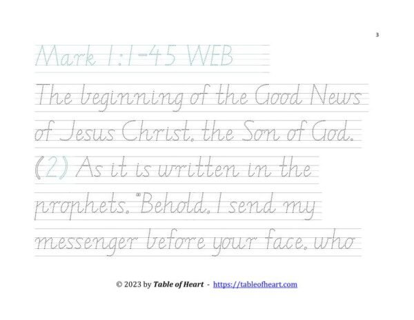 Handwriting tracing VIC WA NT font - size 49 -  Gospel of Mark (PDF)