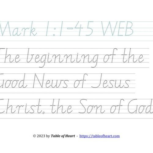 Handwriting tracing VIC WA NT font - size 72 -  Gospel of Mark (PDF)