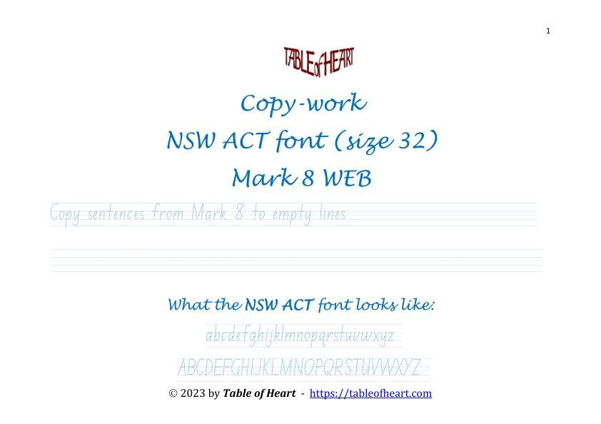 Mark 8 Copywork NSW ACT font size 32 worksheets
