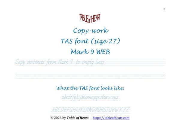 Mark 9 Copywork TAS font size 27 worksheets