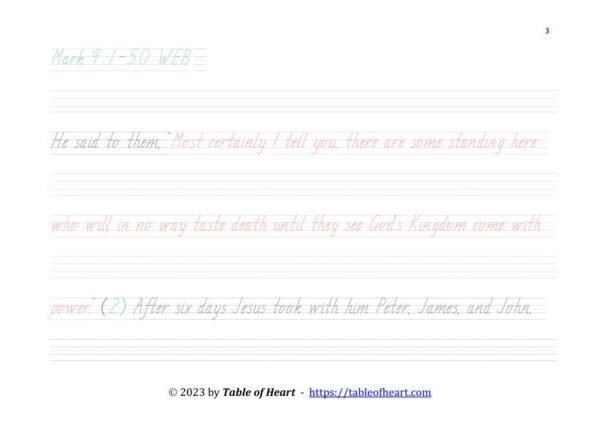 Mark 9 Copywork TAS font size 27 worksheets