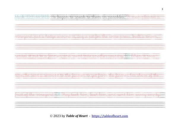 Mark 12 Copywork cursive dotted font size 23 worksheets