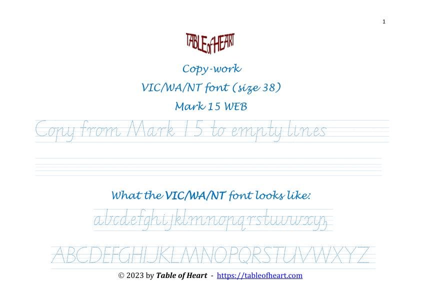Mark 15 Copywork VIC WA NT font size 38 worksheets