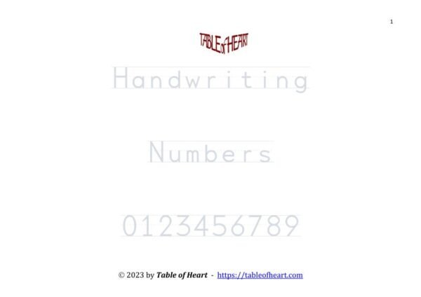 Handwriting tracing – numbers